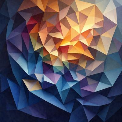 The primary subject of the image is a close-up of a colorful, geometric pattern. The setting is a dark background, which contrasts with the vibrant colors of the pattern. The visual style is a combination of digital art and illustration, creating a unique and eye-catching design. The dominant colors are purple, blue, and yellow, which contribute to a lively and energetic atmosphere.